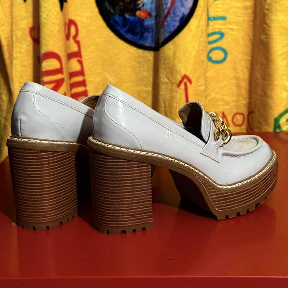 Chunky Madden Girl Heeled Loafers with Gold Chain Detail - Picture 7 of 9